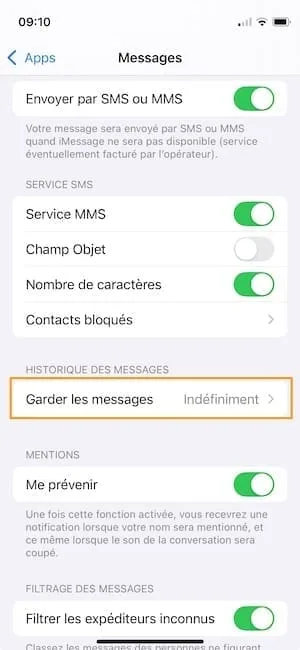 garder les messages iphone