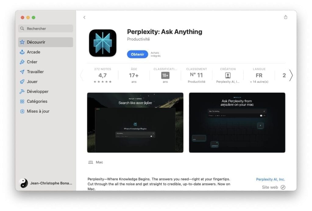 installation perplexity mac