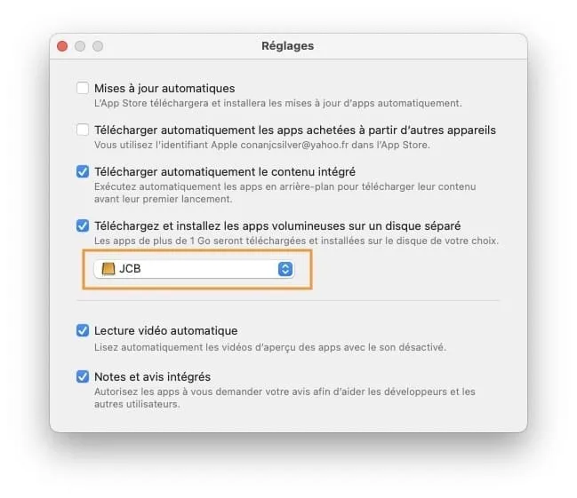 installer les apps du mac sur un disque externe
