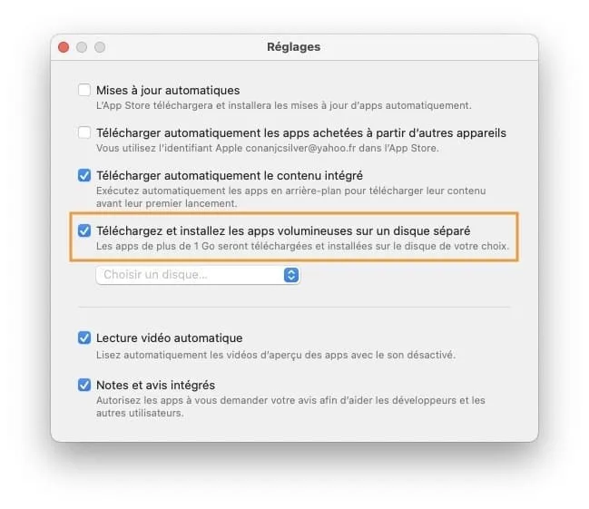 mac telechargez et installez les apps volumineuses sur un disque separe