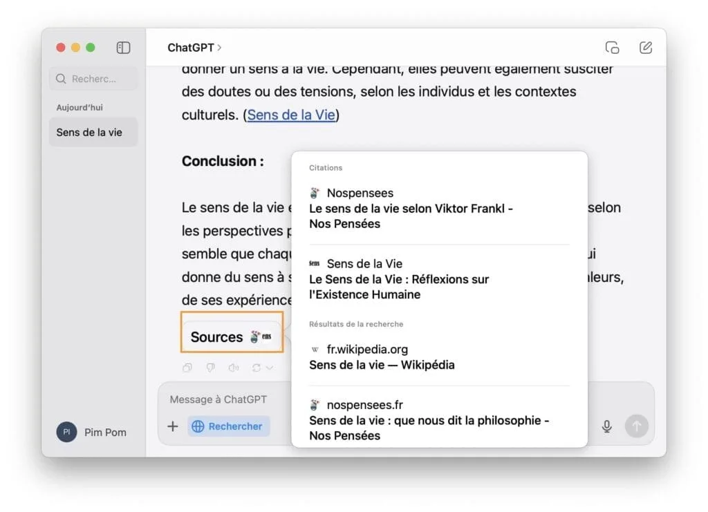 moteur de recherche SearchGPT afficher sources