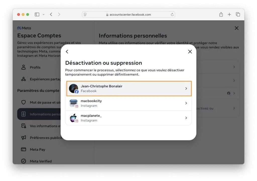 desactivation permanente facebook