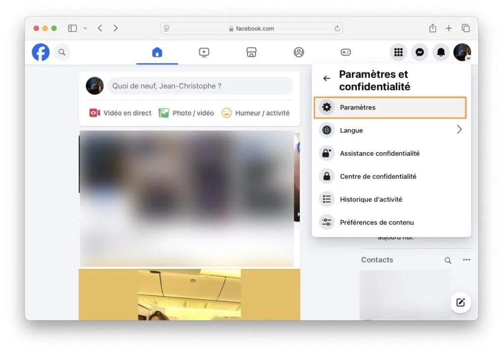 parametres facebook mac