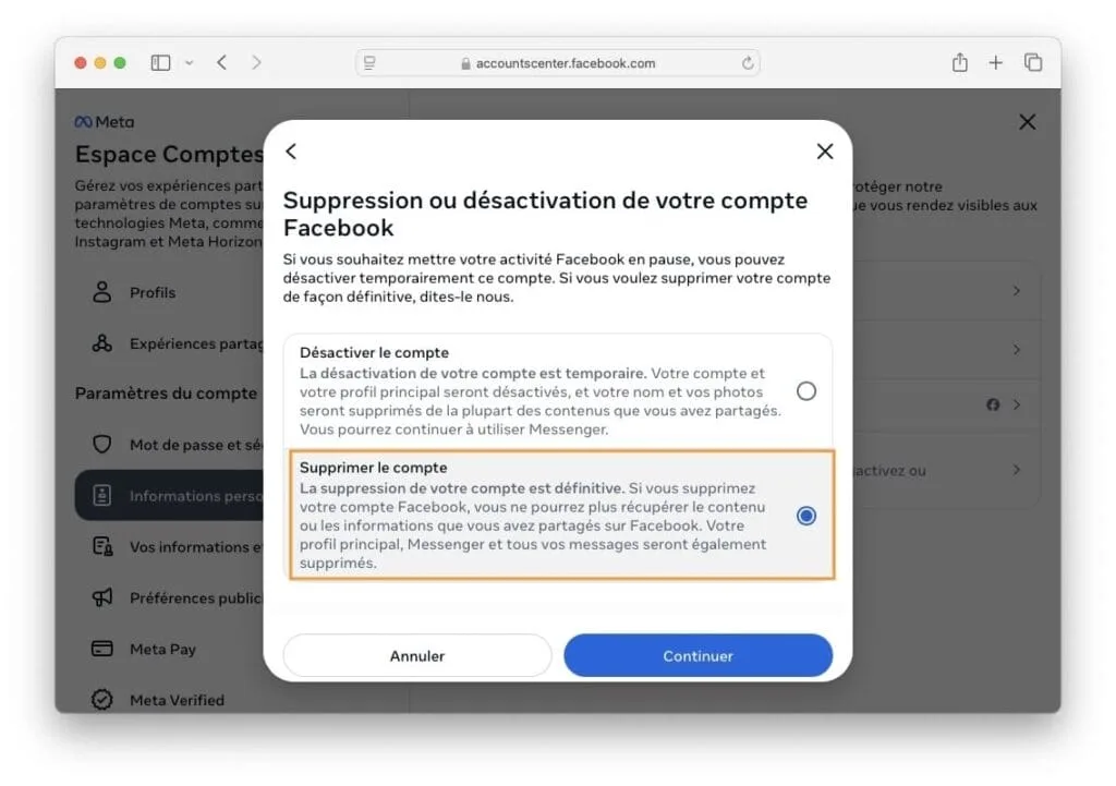 supprimer son compte facebook 2025