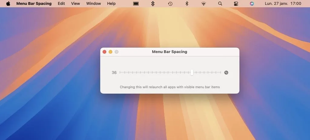 augmenter espace entre icones dans la barre des menus mac