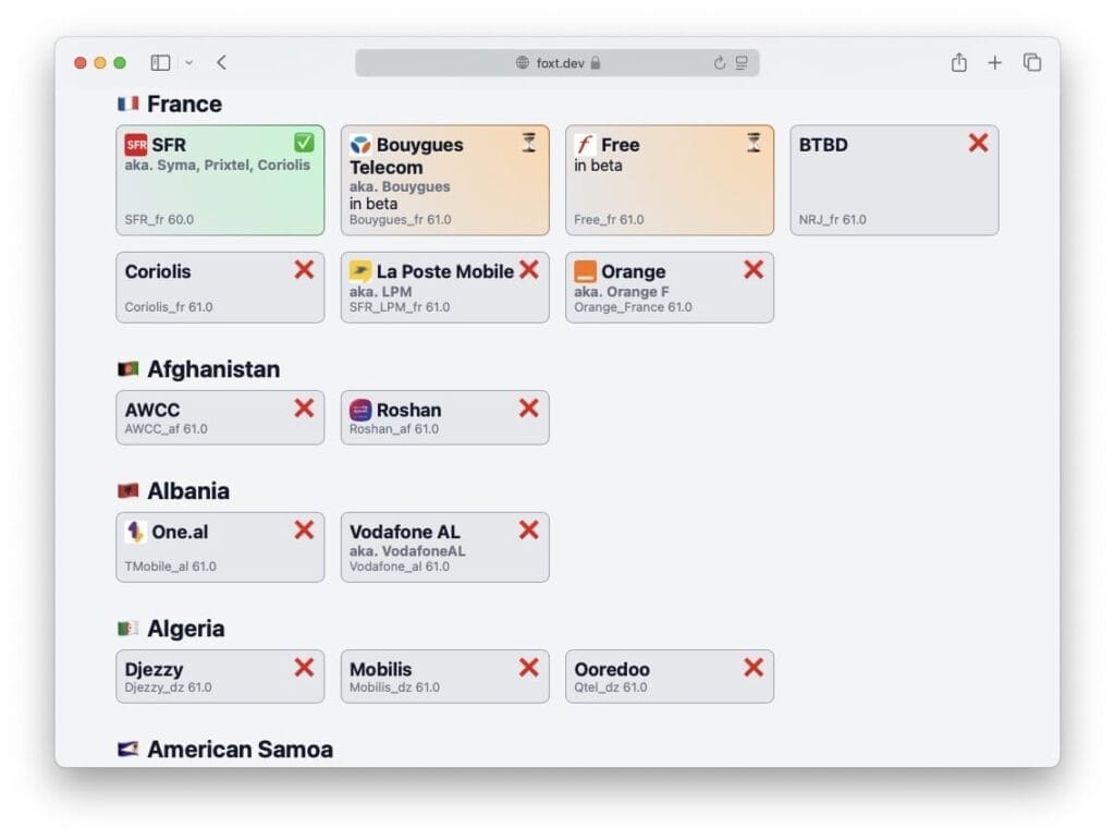operateurs mobiles compatibles RCS france