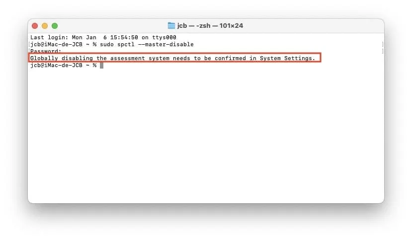 Comment désactiver Gatekeeper sous macOS Sequoia... et installer toutes les apps sur Mac ! 3 sudo spctl --master-disable