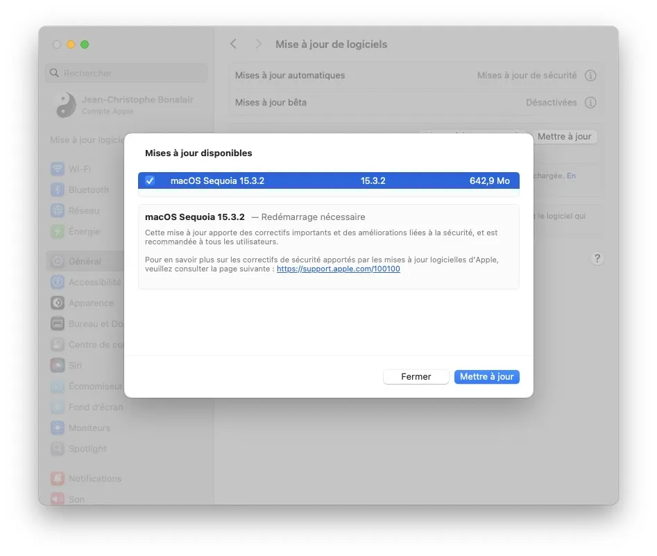 macos sequoia 15.3.2 mise a jour
