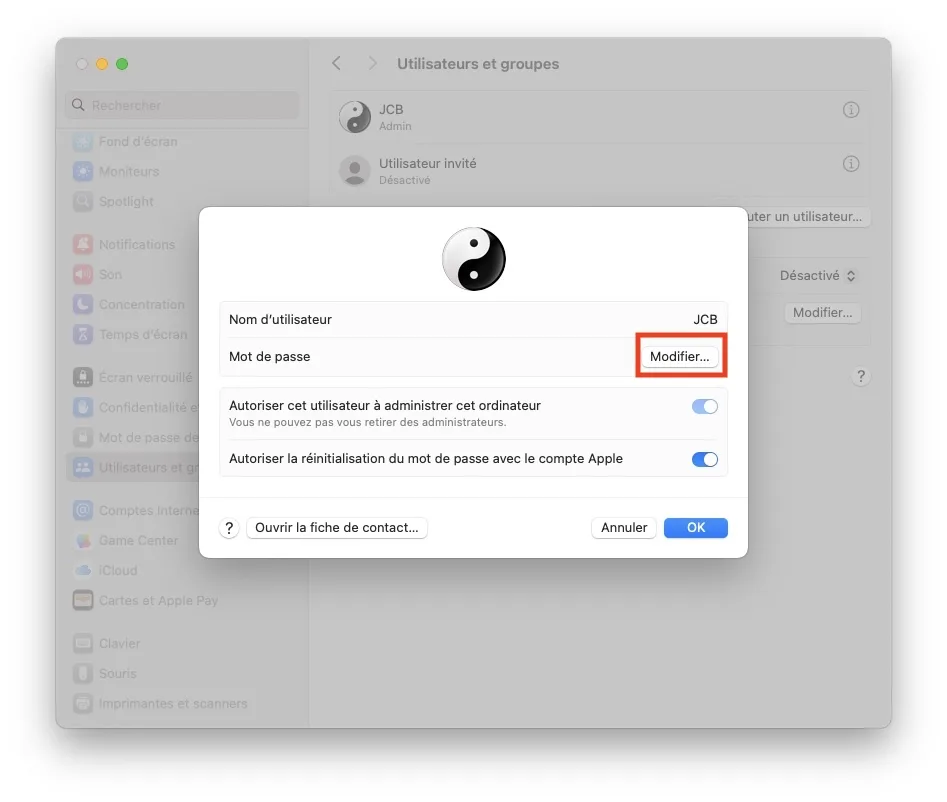 Comment changer le mot de passe de son Mac (à l'ouverture de session) 2 modifier mot de passe macbook