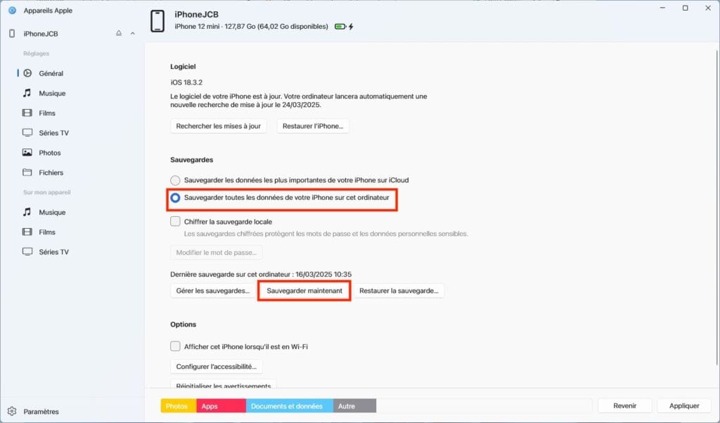 sauvegarder toutes les donnees de votre iphone sur cet ordinateur