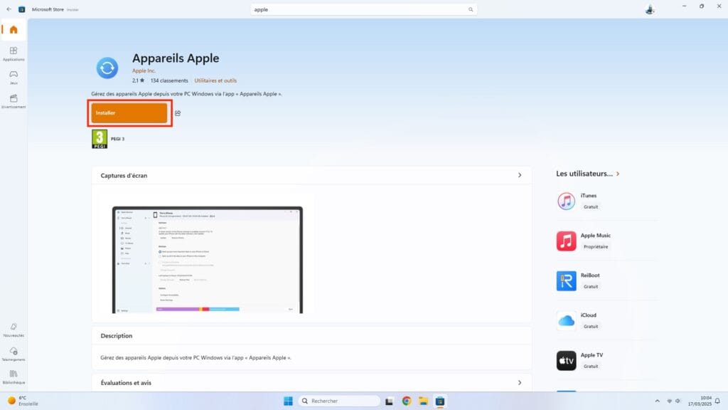 telecharger appareils apple windows 11