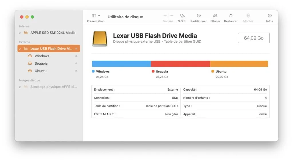 cle usb 3 partitions pour windows mac et linux