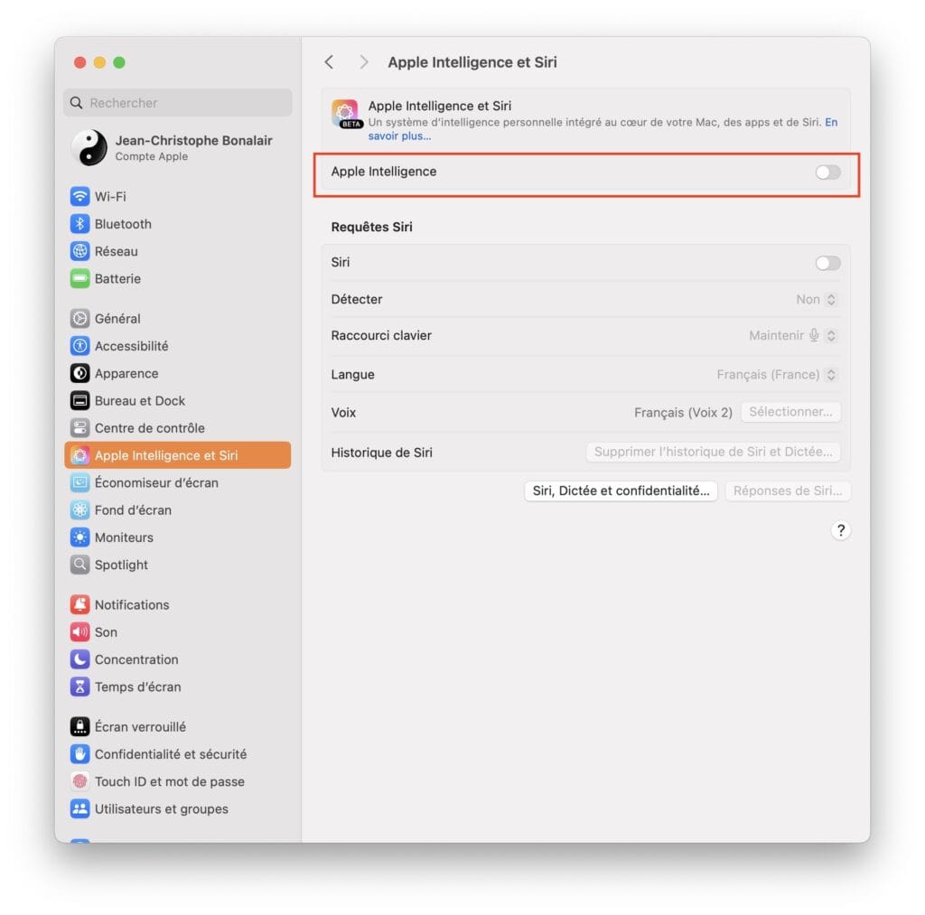 comment enlever apple intelligence sur mac