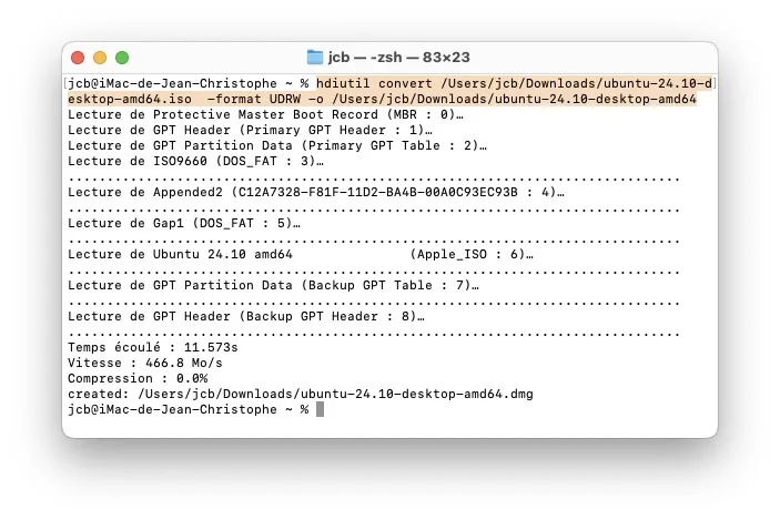 convertir ISO ubuntu en DMG sur mac