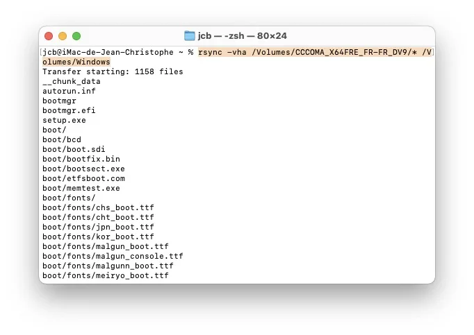 copier windows 11 sur cle usb avec terminal mac