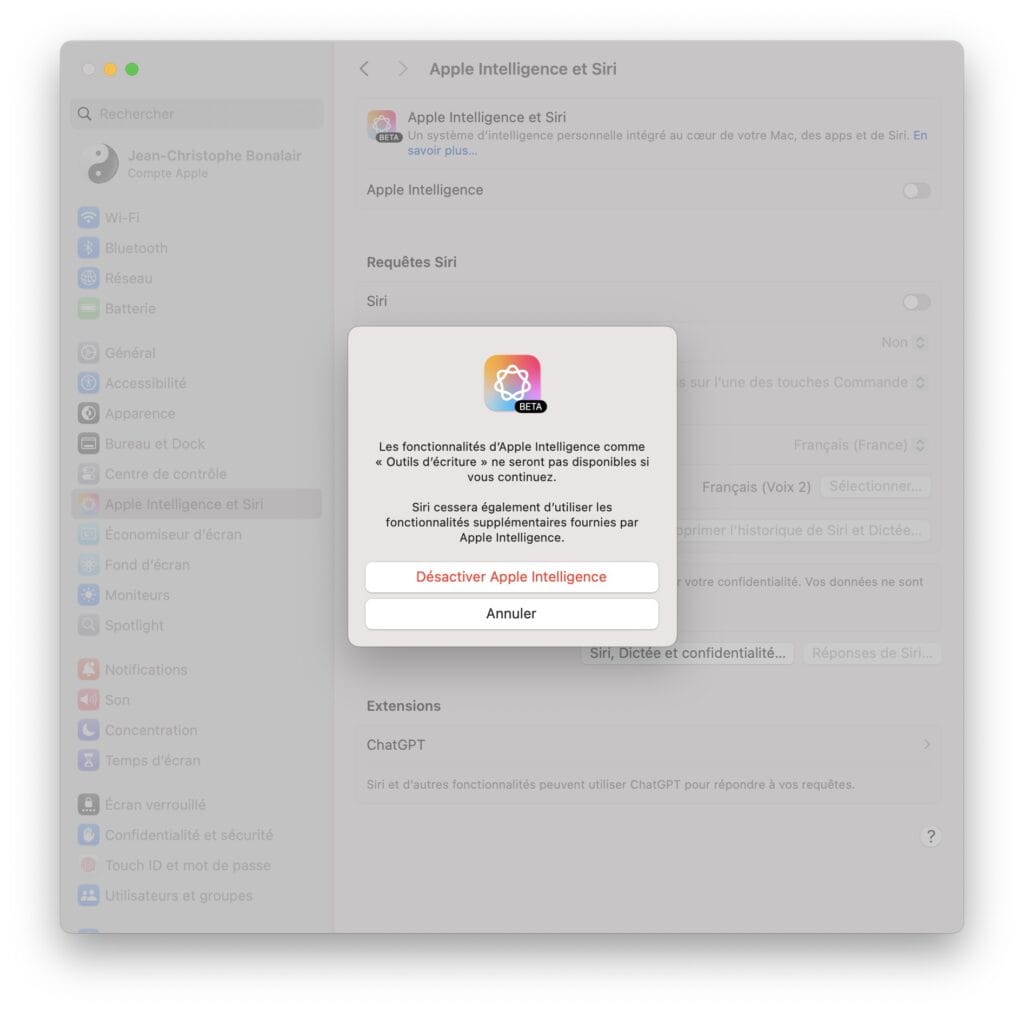 desactivation apple intelligence mac