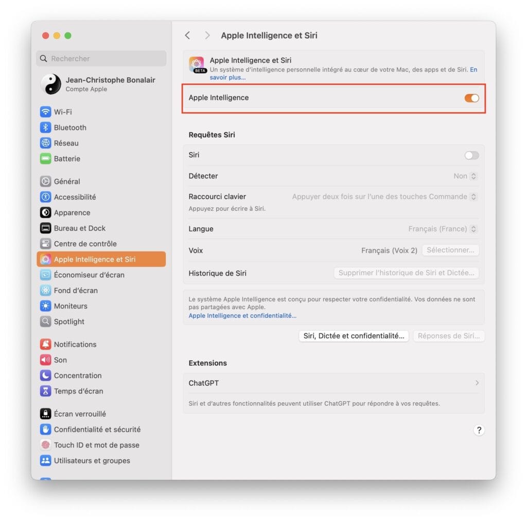 supprimer apple intelligence macbook