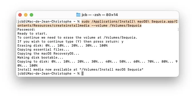 transferer macos sur cle usb avec terminal mac