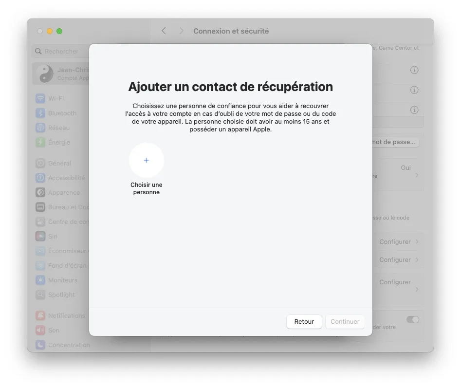 ajout contact de recuperation apple id