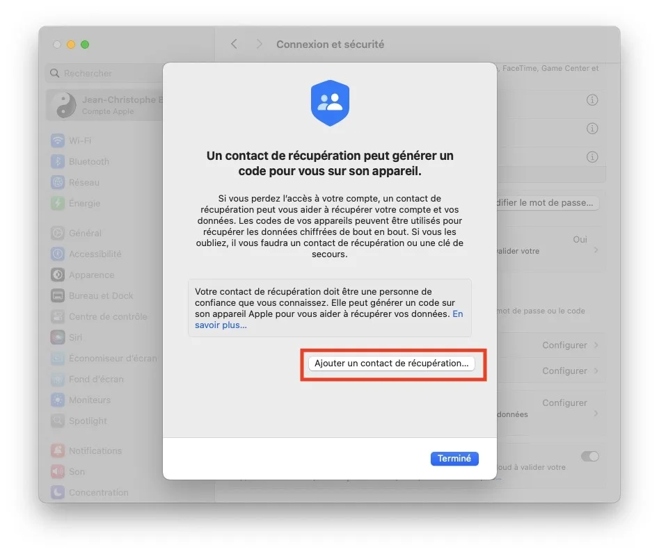 recuperer compte apple depuis son mac