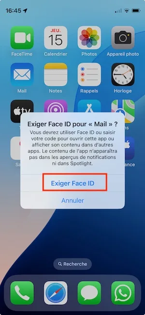 verrouiller app iphone avec face id