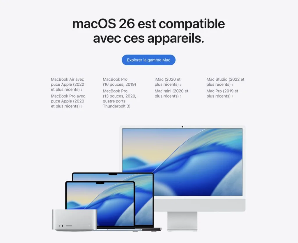 macOS 26 est compatible avec ces appareils