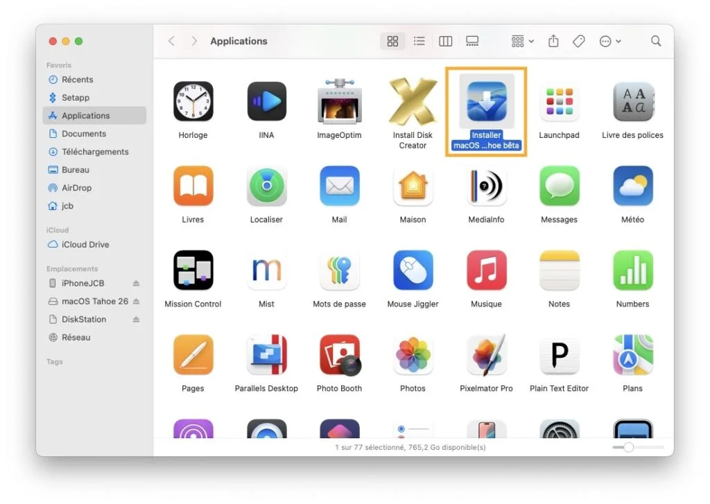 Installer macOS Tahoe fichier installation