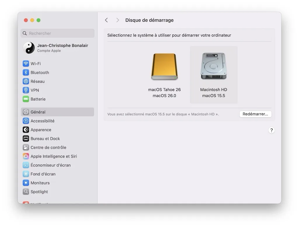 dual boot macos tahoe macos sequoia disque de demarrage