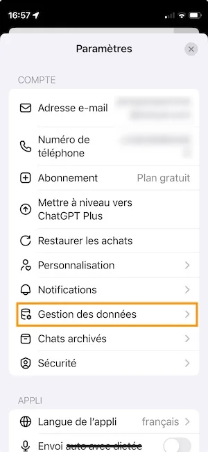 gerer donnees chatGPT
