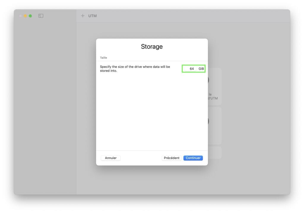 macos tahoe 26 VM stockage 64 Go
