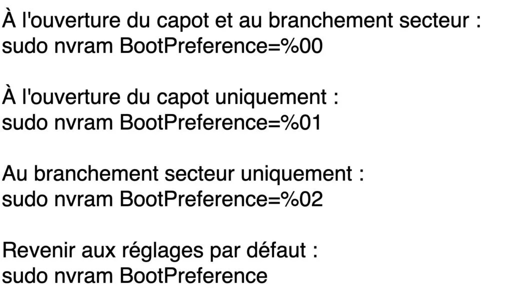 empecher demarrage MacBook ouverture capot