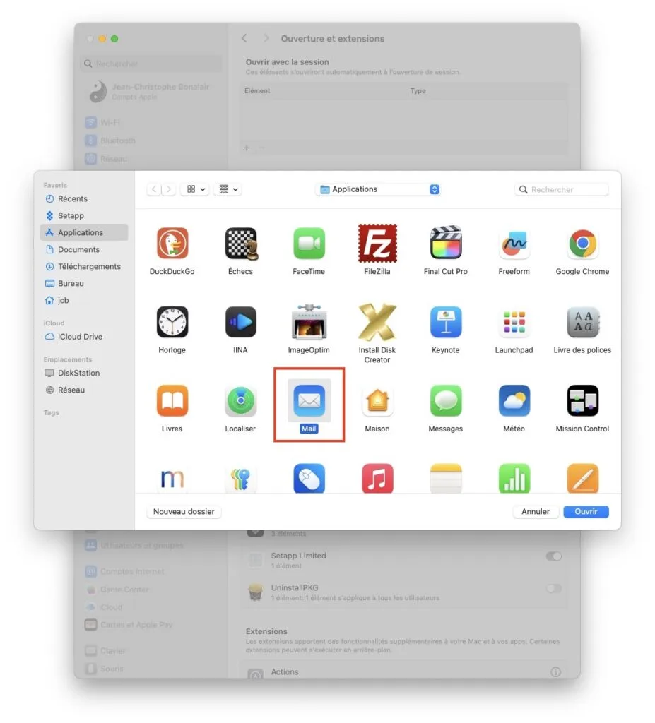 ouvrir app avec la session sur mac