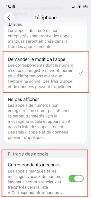app telephone ios 26 filtrage appels