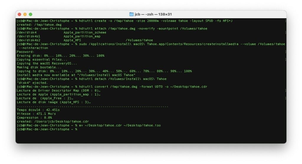 creer macos tahoe iso avec terminal