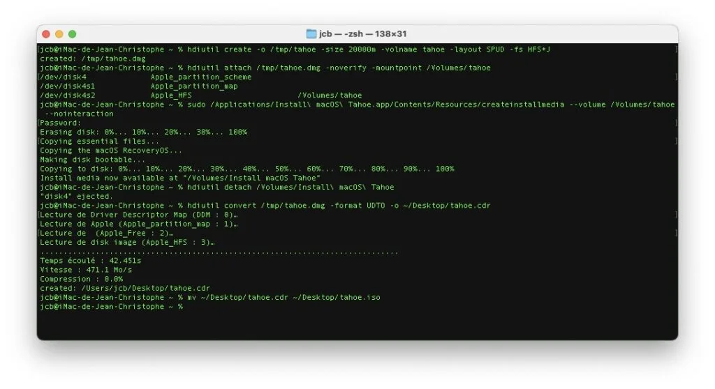 creer macos tahoe iso avec terminal