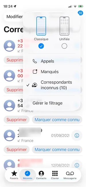 gerer le filtrage telephonique ios 26