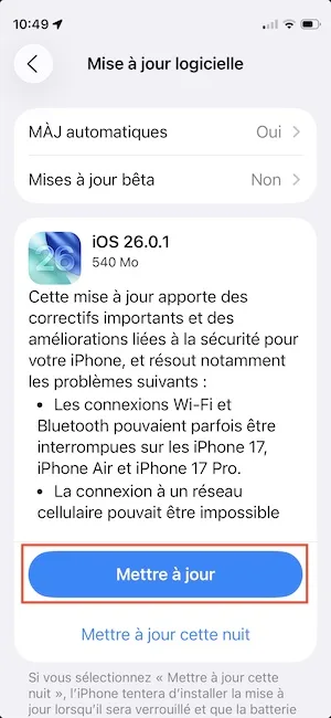 iOS 26.0.1 maj