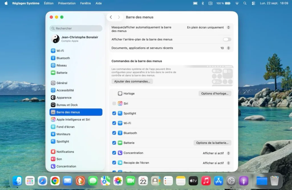macOS Tahoe 26 arriere plan barre des menu