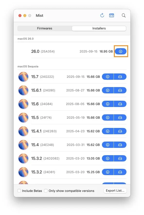 telecharger macos tahoe ISO avec Mist