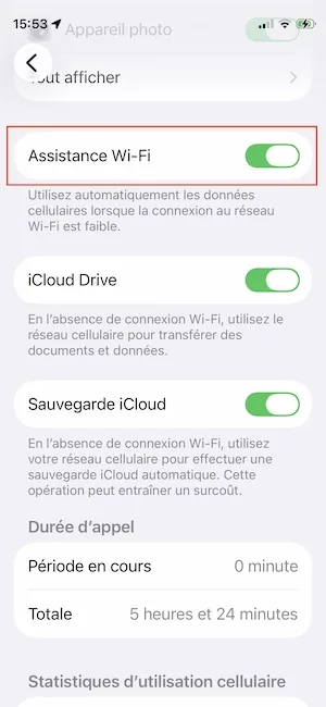activer assistance wifi iphone