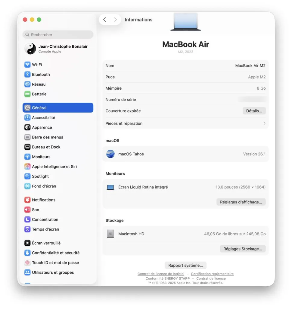 macOS Tahoe 26.1 installation
