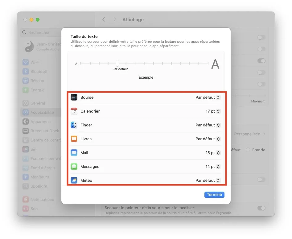 agrandir taille texte Apple Mail