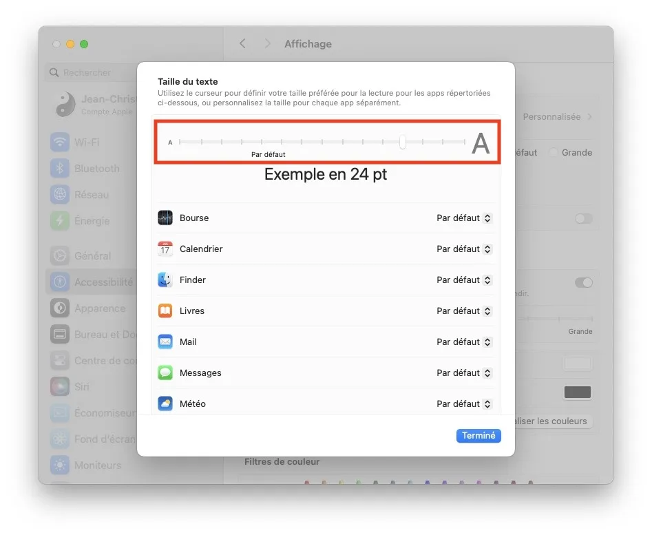 agrandir taille texte macos