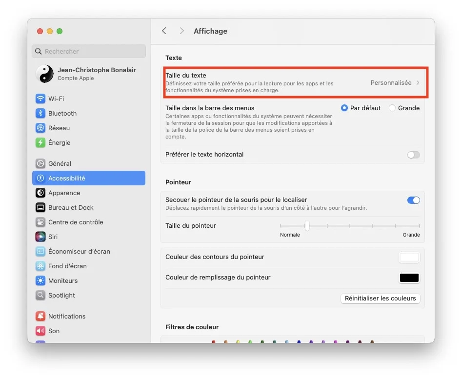 changer taille texte mac