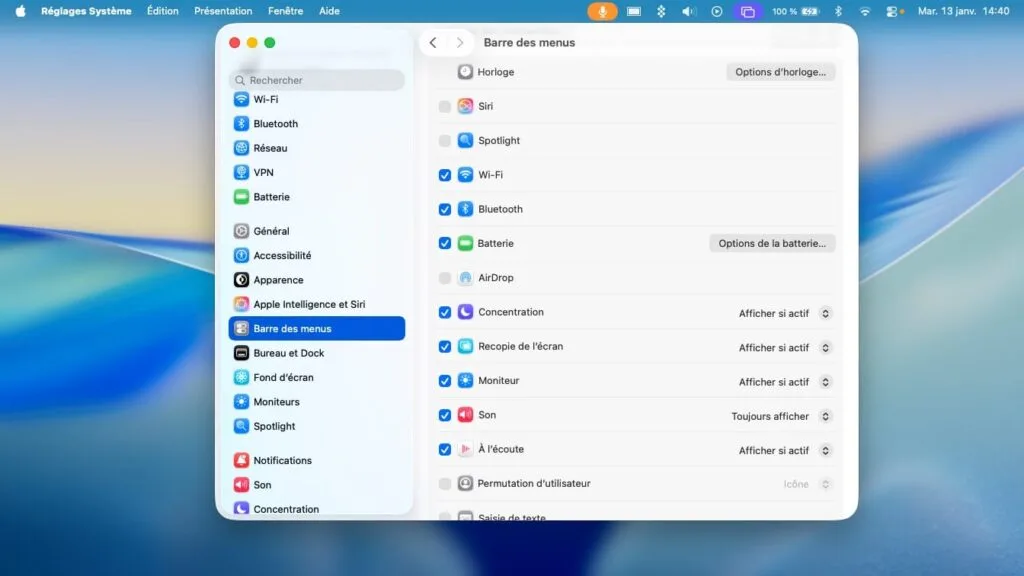 afficher icone barre de menus si actif