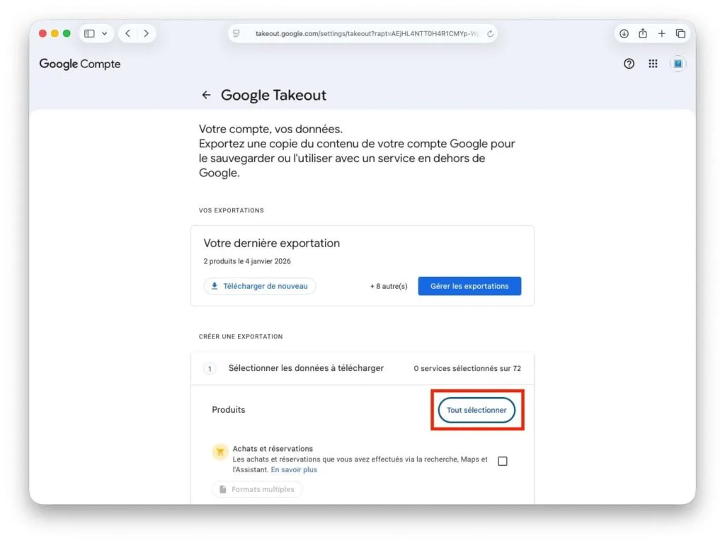 google takeout exporter copie contenu compte Google