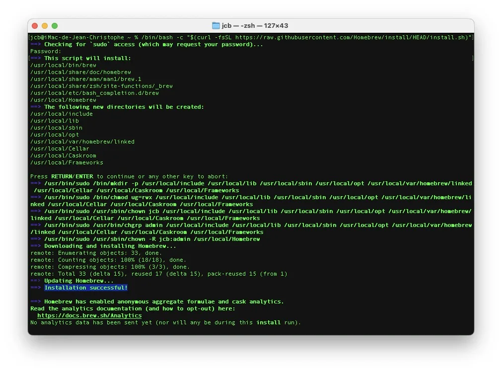 installer homebrew mac os une seule ligne de commande