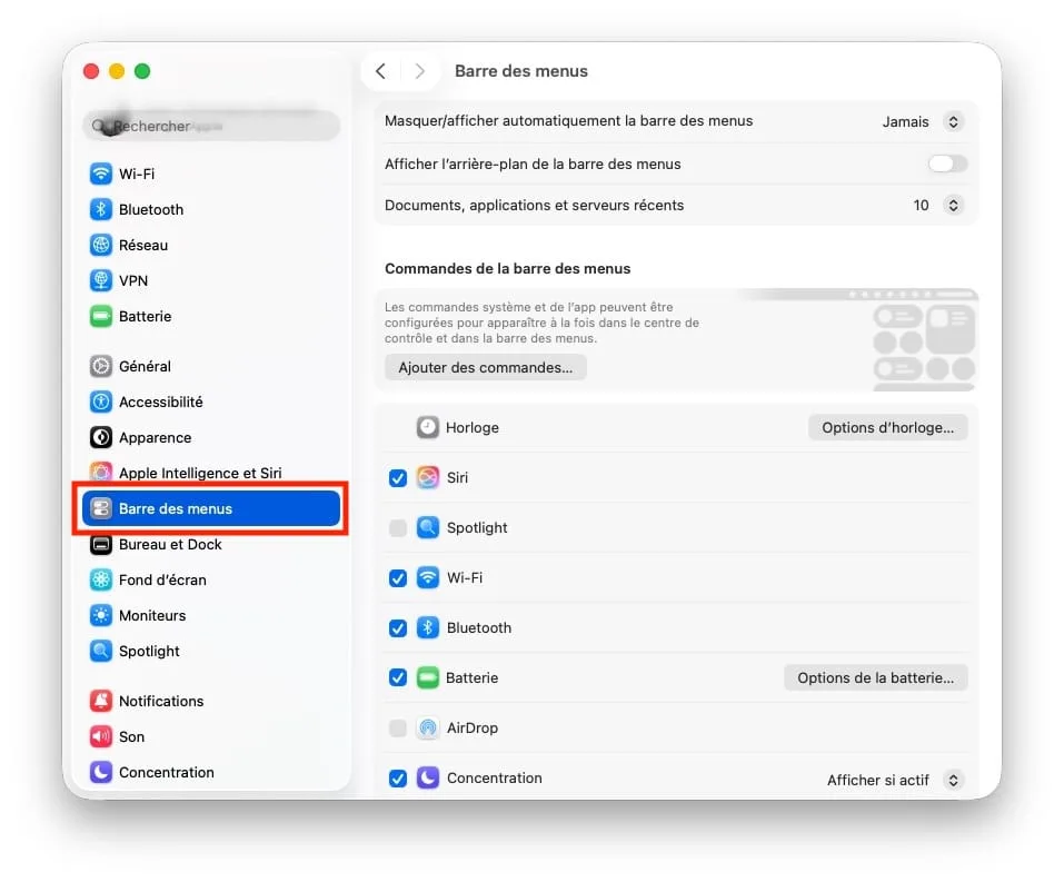 masquer icone barre des menus mac