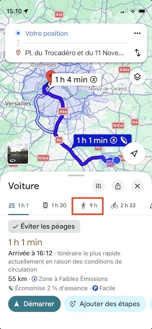 google maps mode pieton comment faire