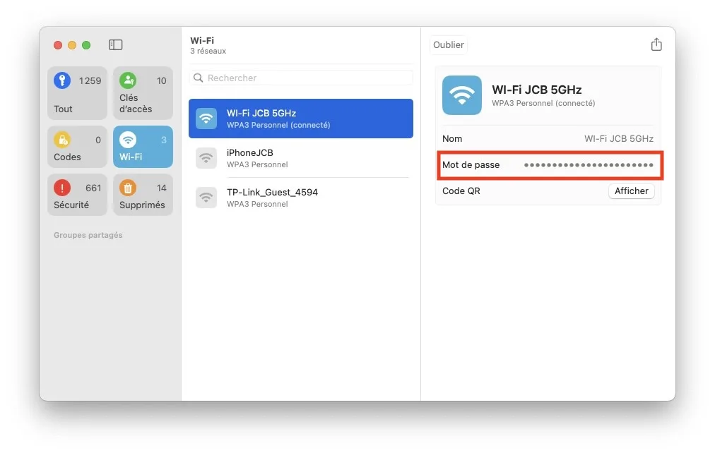 afficher mot de passe Wifi mac